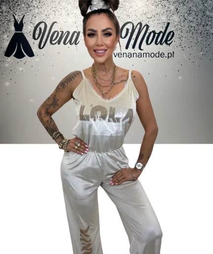 Kombinezon welurowy Lola Bianka beżowy
